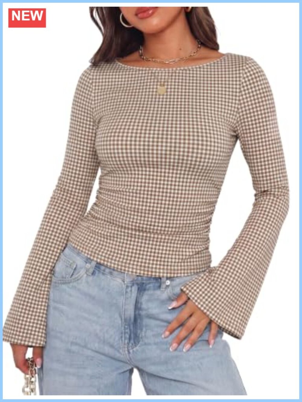 Womens Bell Sleeve Ribbed Knit Top Boat Neck Ruched Waist Fitted Long Sleeve